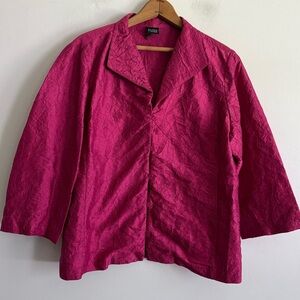 Eileen Fisher Women’s Textured Crinkled 100% Silk 3/4 Sleeve Button Jacket